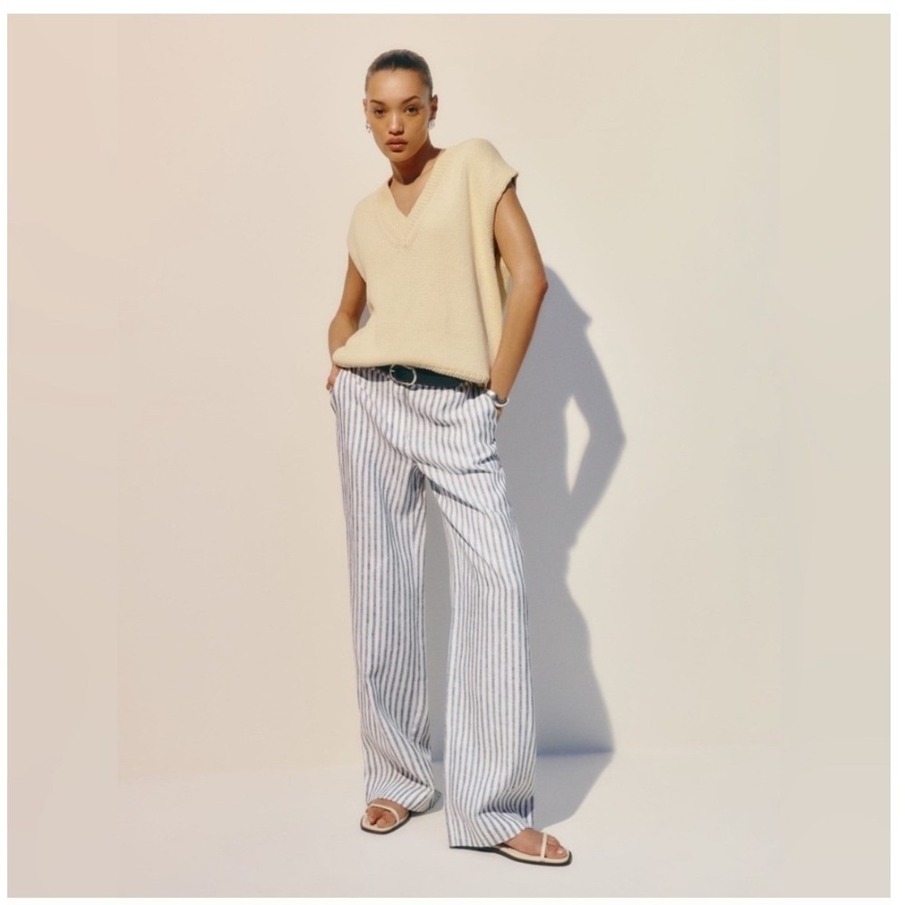 Reformation Blue White Striped Linen Wide Leg‎ Pants Size 6